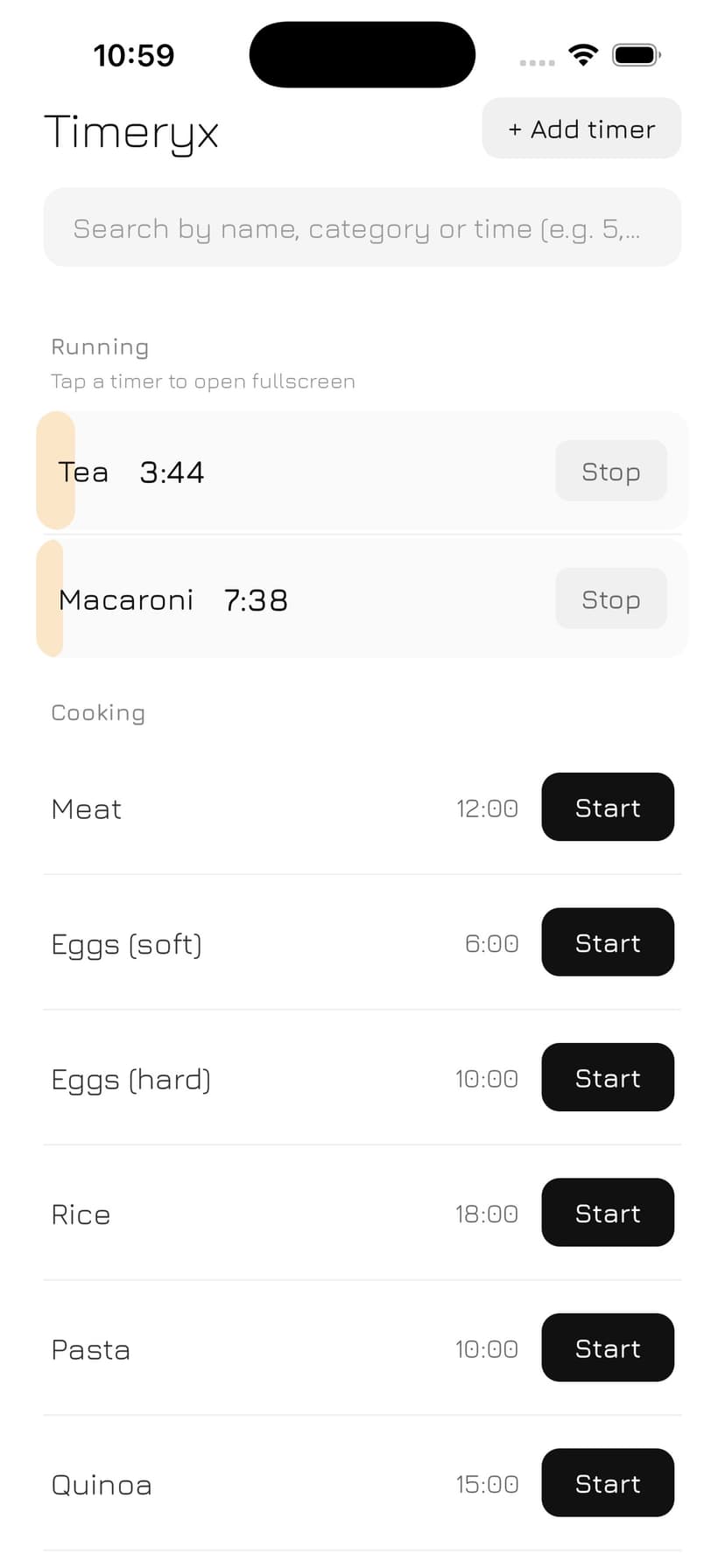 Timeryx app timer running